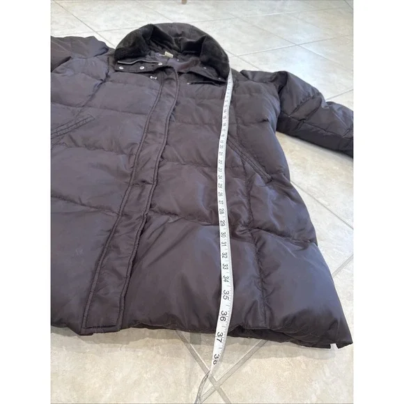 Michael Kors 2X Brown Quilted Feather Puffer Coat Jacket Faux Fur Collar & Hood